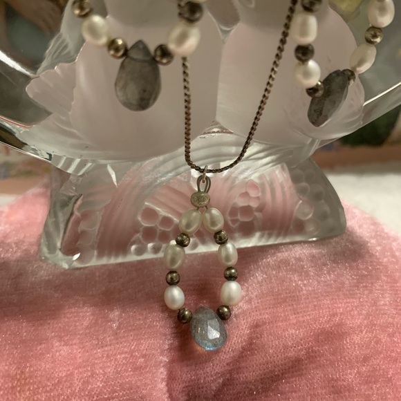 Labradorite Pearl Drop SS Earrings/Pendant Set - Picture 4 of 6